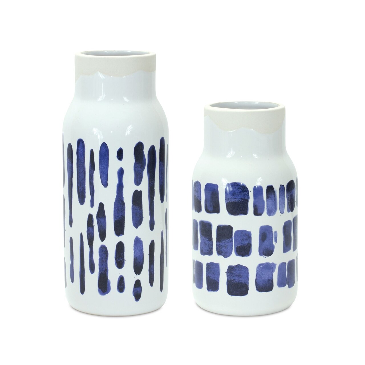 Melrose Abstract Two-Tone Ceramic Vases - 10" - White and Blue - Set of 2